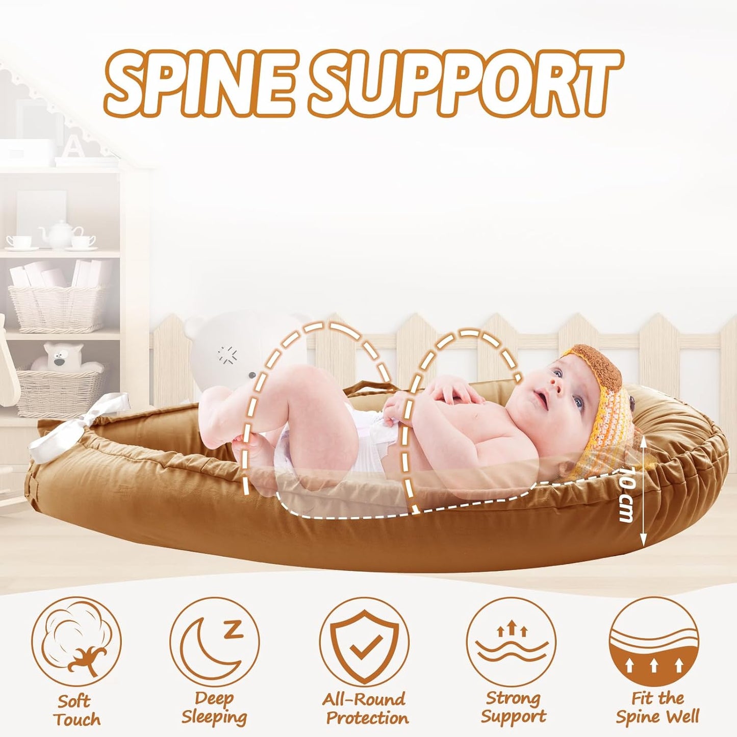 True Bub™ Harley Baby Lounger - Portable Baby Nest, Soft Breathable Cotton Reversible Unisex Infant Bed