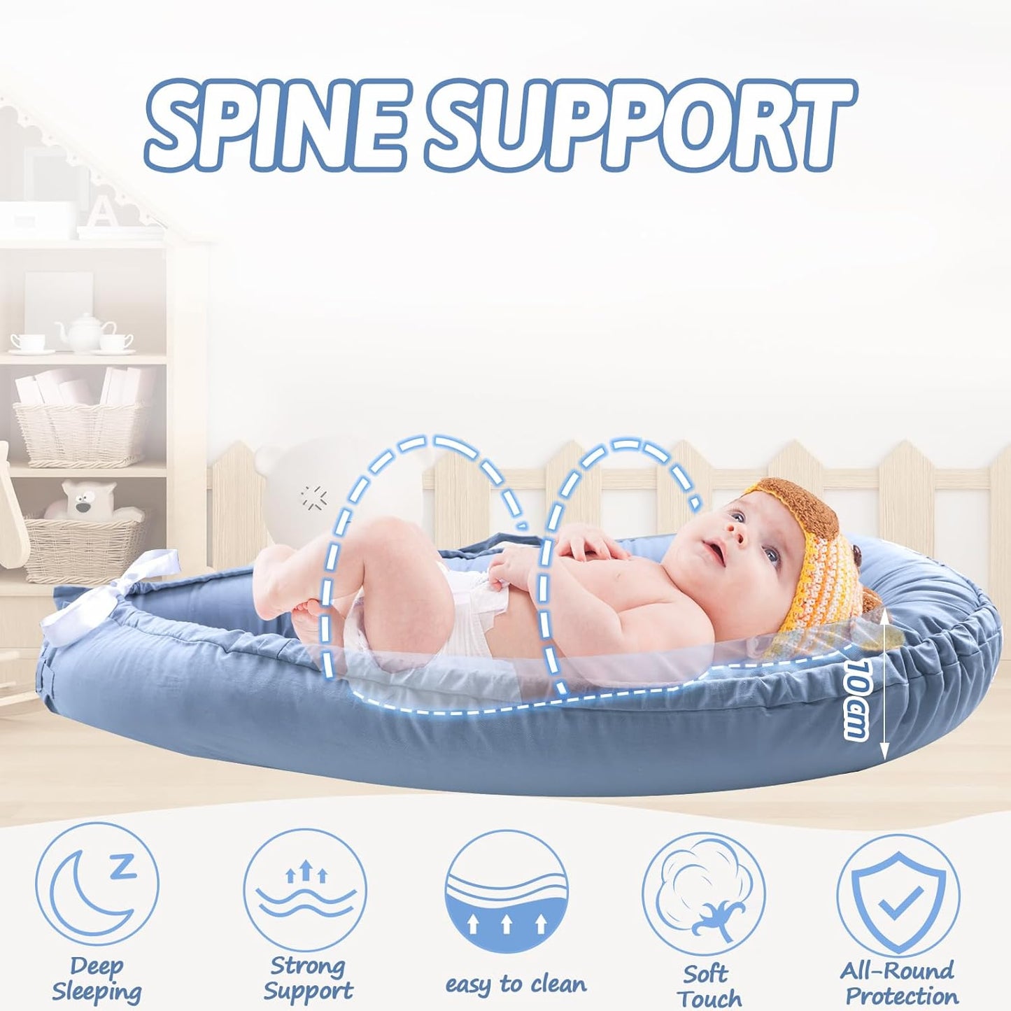 True Bub™ Harley Baby Lounger - Portable Baby Nest, Soft Breathable Cotton Reversible Unisex Infant Bed