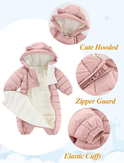 True Bub™ Baby Insulated Winter Snowsuit Double Zips Hooded Romper Fleece Warm Jumpsuit