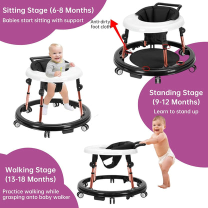 True Bub™ Grow With Me Foldable Anti-Rollover 5 Height Adjustable Baby Walker Aluminum Frame for 6-18 Months Infants