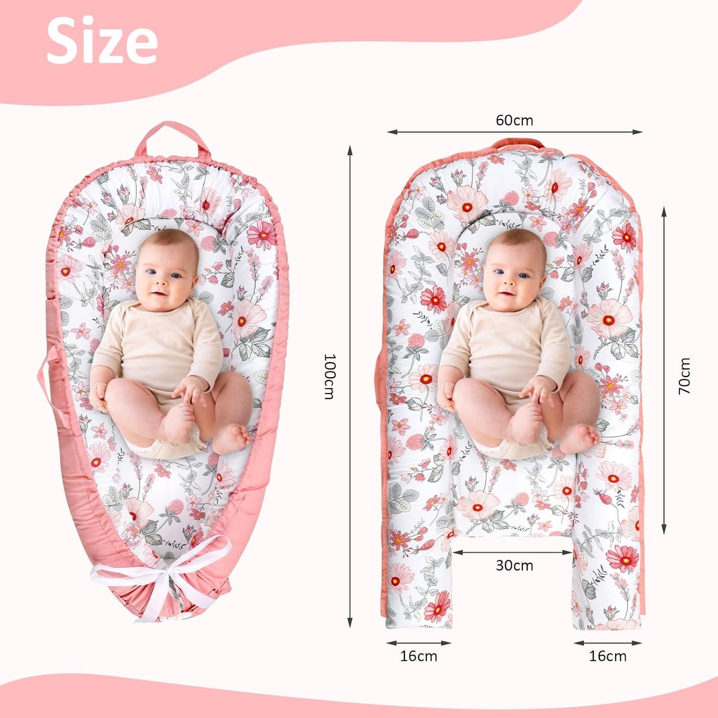 True Bub™ Louisa Baby Lounger - Portable Baby Nests, Baby Lounger for Newborn, Breathable Cotton