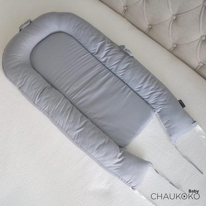 True Bub™ Cradle Koko Lounger - Portable Baby Nest Easy Care Double Sided (Grey Leaves)