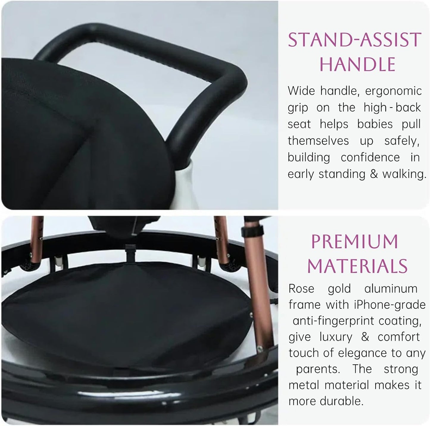 True Bub™ Grow With Me Foldable Anti-Rollover 5 Height Adjustable Baby Walker Aluminum Frame for 6-18 Months Infants