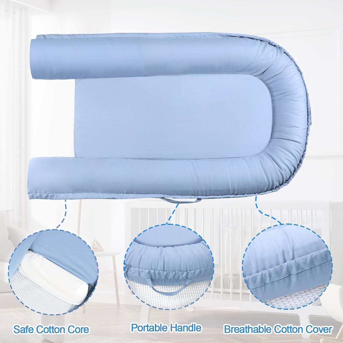 True Bub™ Harley Baby Lounger - Portable Baby Nest, Soft Breathable Cotton Reversible Unisex Infant Bed