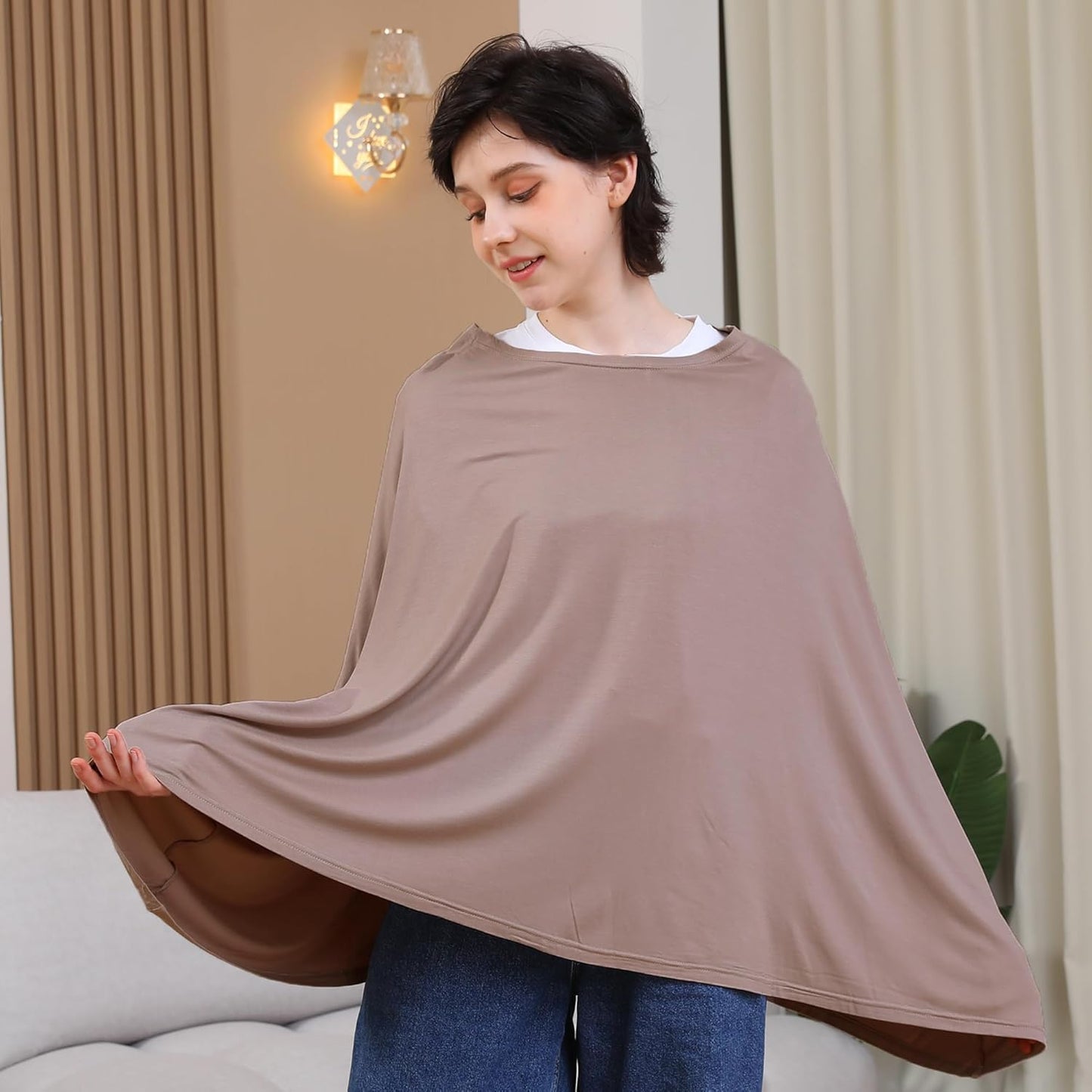 True Bub™ Stretch Seejoy Nursing Cover for Breastfeeding, 360°Full Coverage Nursing Poncho, Rayon Soft & Breathable Breastfeeding Cover up