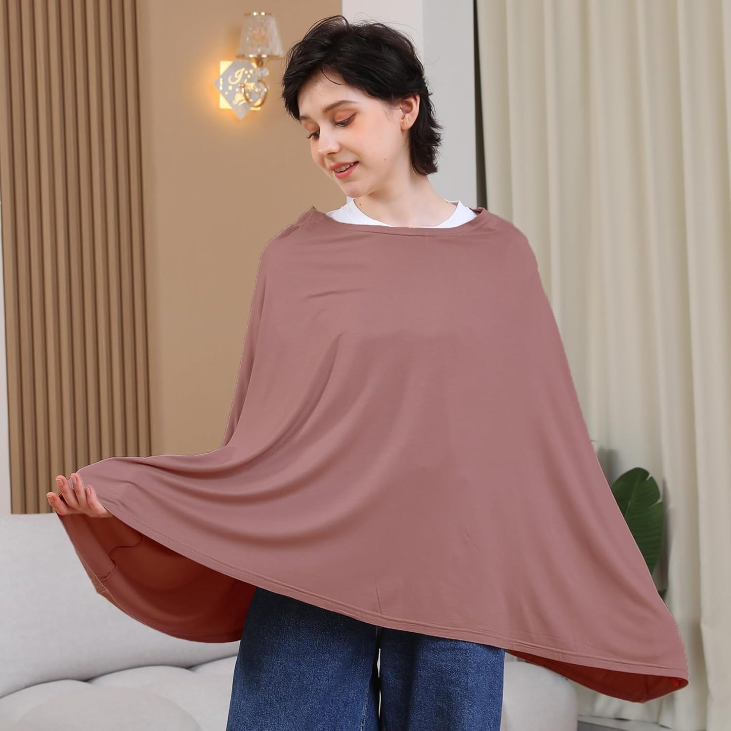 True Bub™ Stretch Seejoy Nursing Cover for Breastfeeding, 360°Full Coverage Nursing Poncho, Rayon Soft & Breathable Breastfeeding Cover up