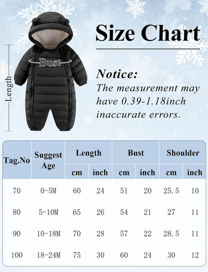 True Bub™ Baby Insulated Winter Snowsuit Double Zips Hooded Romper Fleece Warm Jumpsuit