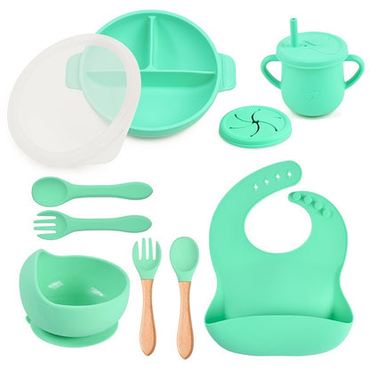 True Bub™ Starting Steading - BPA Free Silicone Baby Cutlery Set For Feeding, Baby Led Weaning Solids Plate with Lid 10pcs