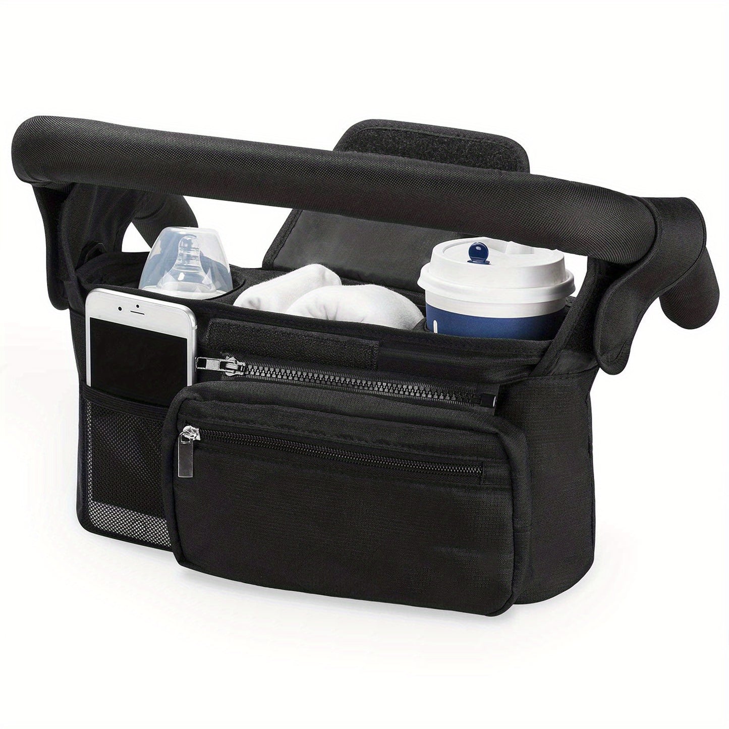 True Bub™ Insulated Premium Stroller Organizer - Cup Holders, Phone Bag, Shoulder Strap