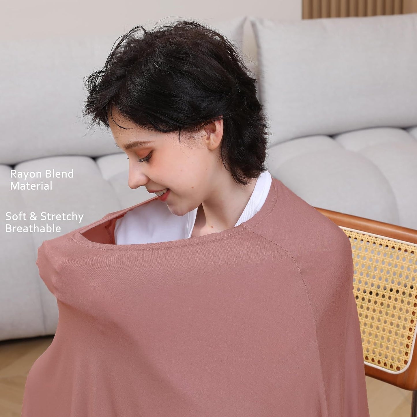 True Bub™ Stretch Seejoy Nursing Cover for Breastfeeding, 360°Full Coverage Nursing Poncho, Rayon Soft & Breathable Breastfeeding Cover up