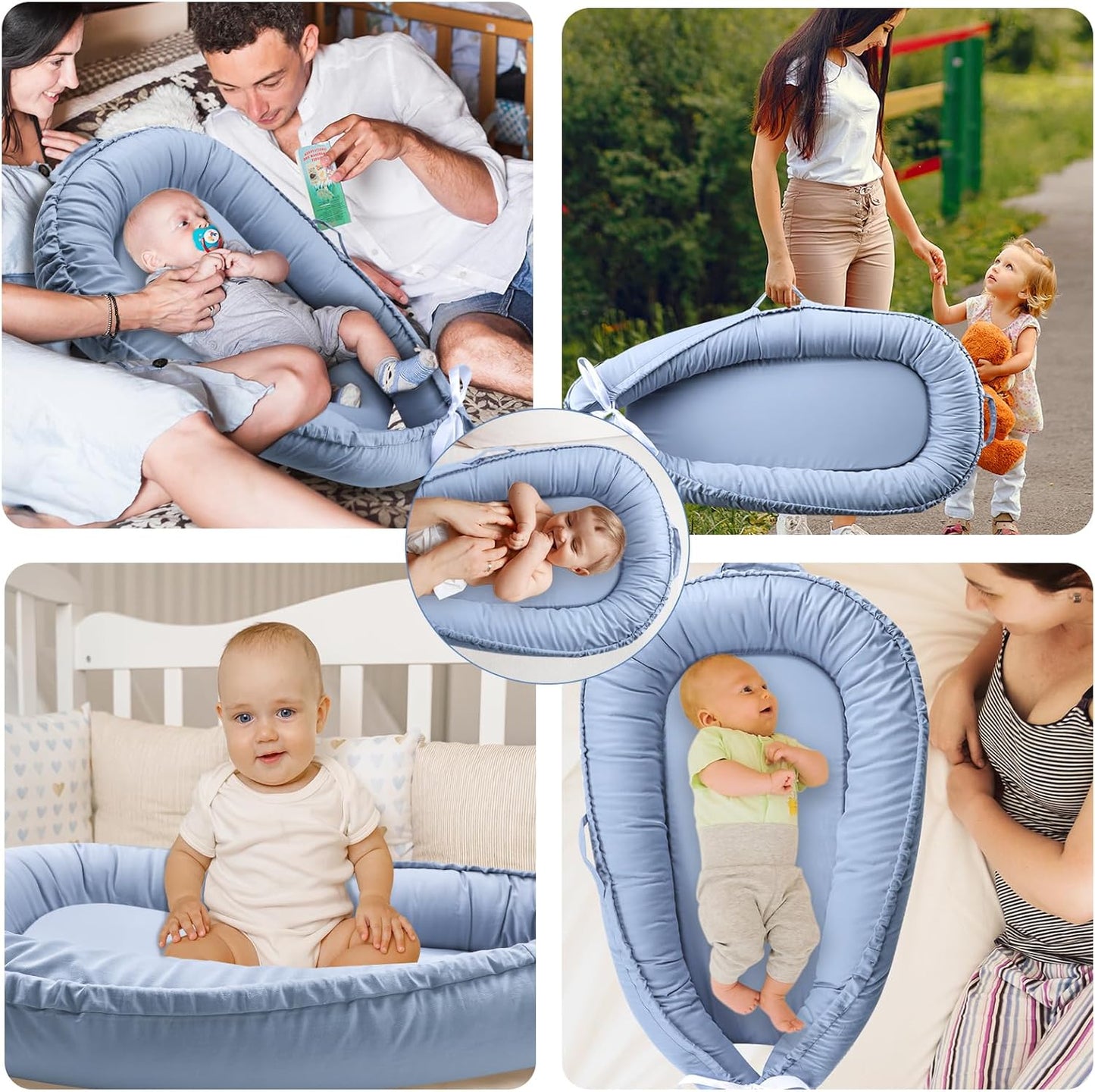 True Bub™ Harley Baby Lounger - Portable Baby Nest, Soft Breathable Cotton Reversible Unisex Infant Bed