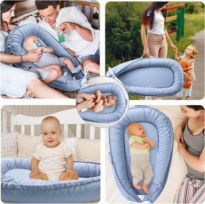 True Bub™ Harley Baby Lounger - Portable Baby Nest, Soft Breathable Cotton Reversible Unisex Infant Bed
