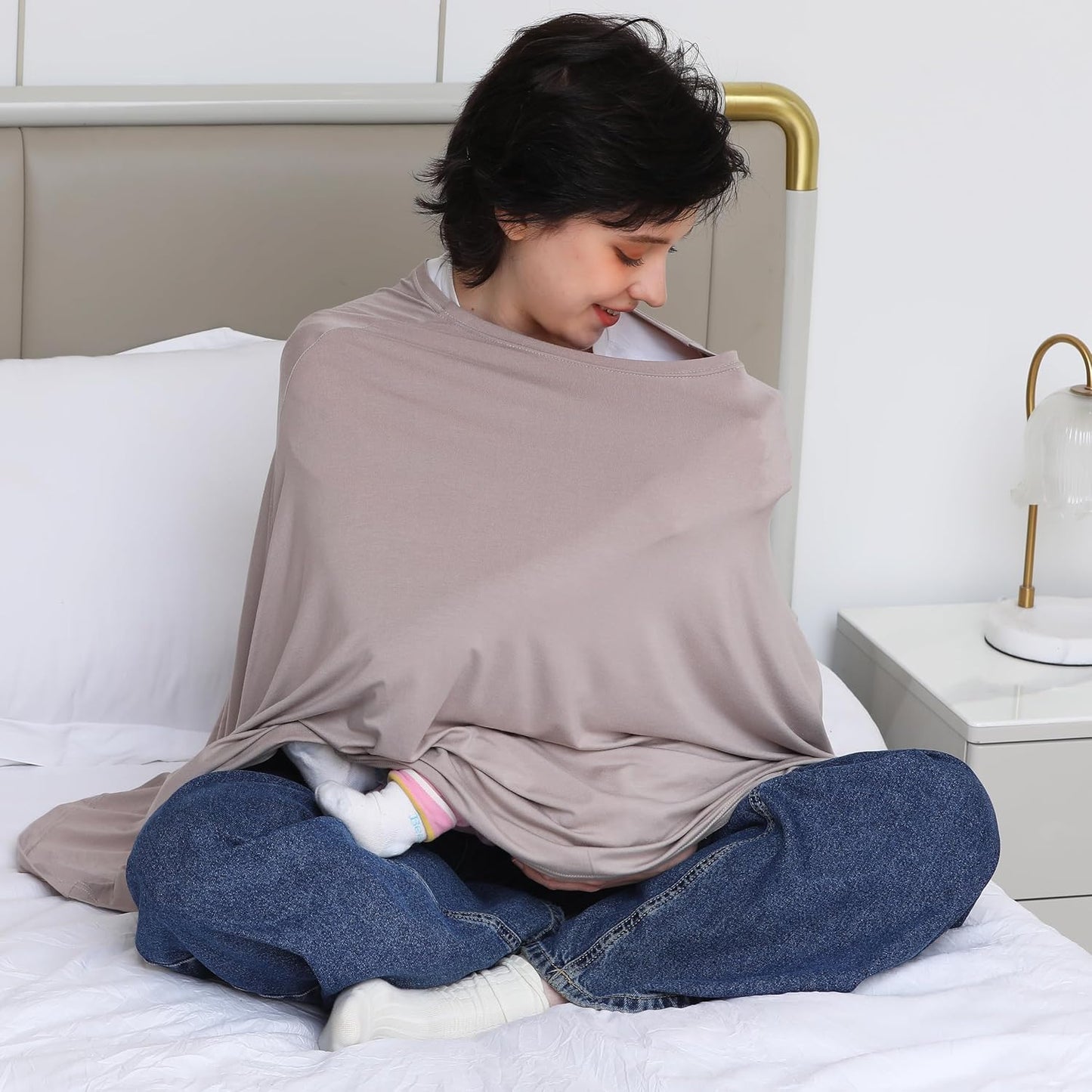 True Bub™ Stretch Seejoy Nursing Cover for Breastfeeding, 360°Full Coverage Nursing Poncho, Rayon Soft & Breathable Breastfeeding Cover up