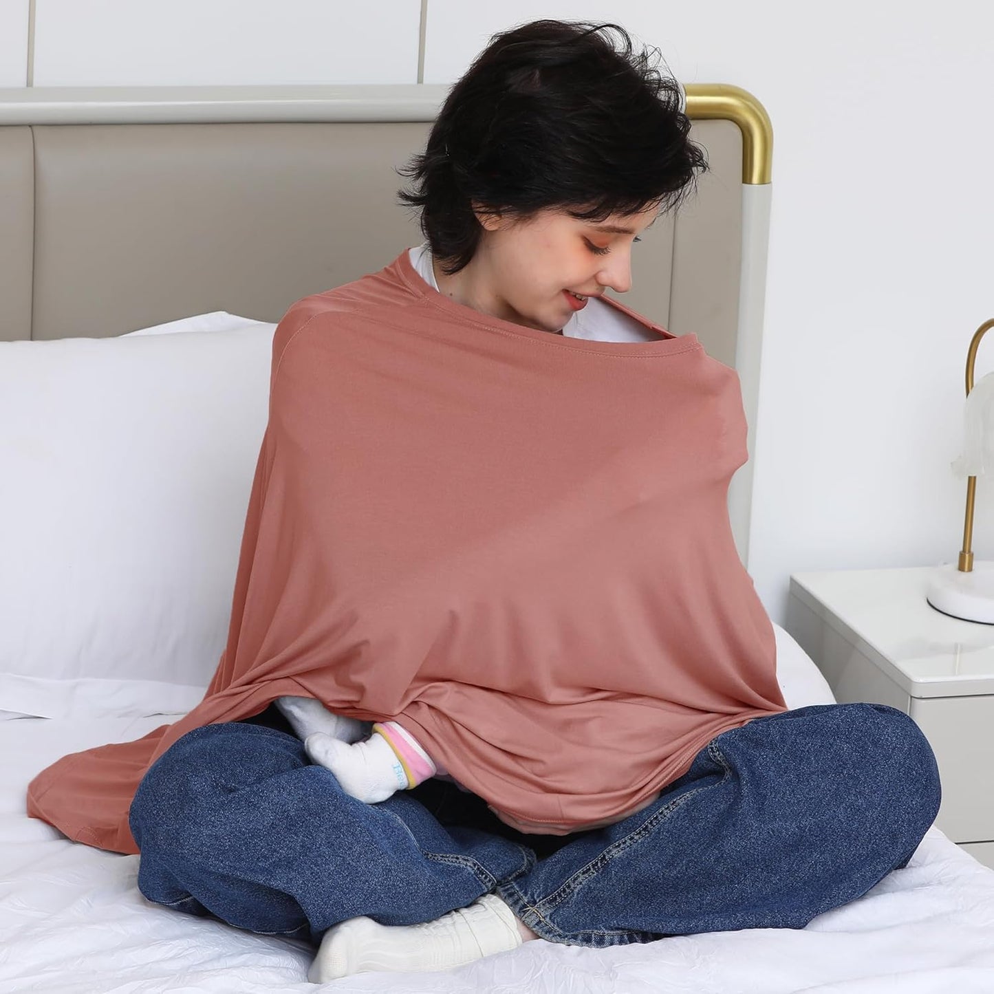 True Bub™ Stretch Seejoy Nursing Cover for Breastfeeding, 360°Full Coverage Nursing Poncho, Rayon Soft & Breathable Breastfeeding Cover up