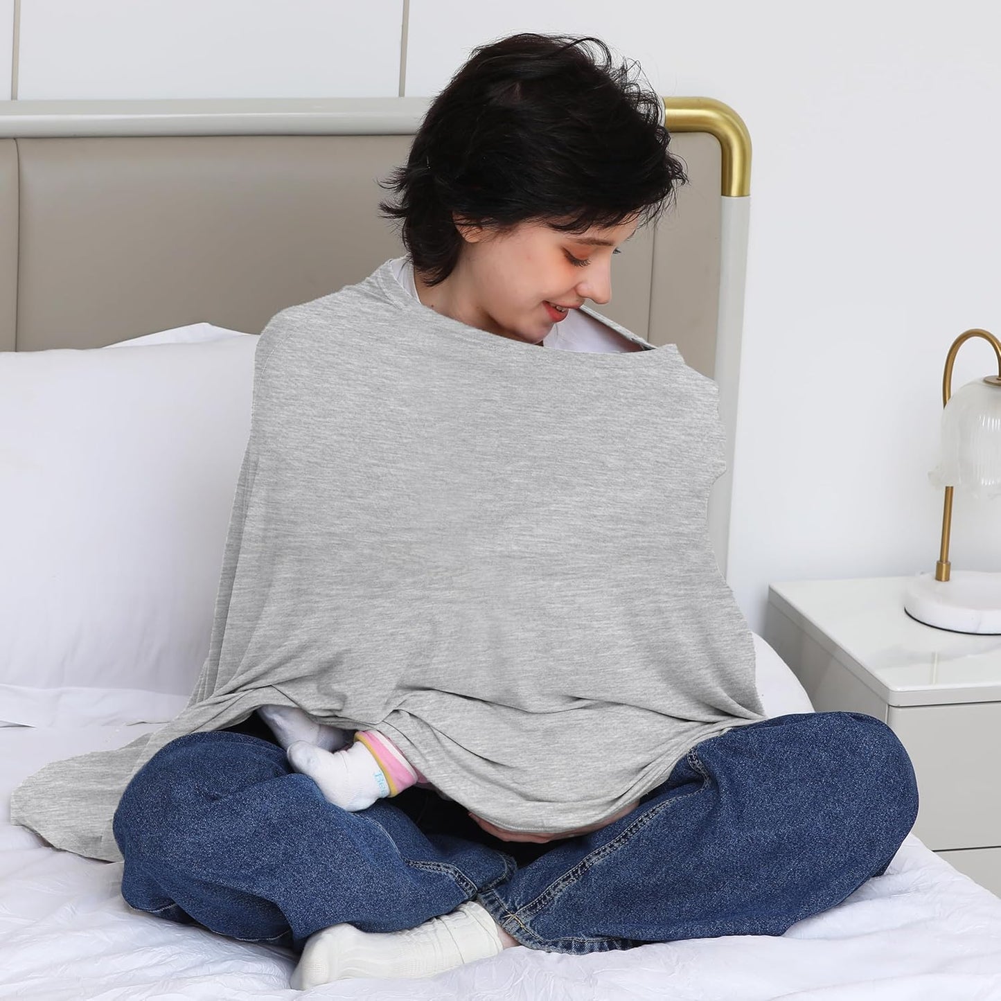 True Bub™ Stretch Seejoy Nursing Cover for Breastfeeding, 360°Full Coverage Nursing Poncho, Rayon Soft & Breathable Breastfeeding Cover up