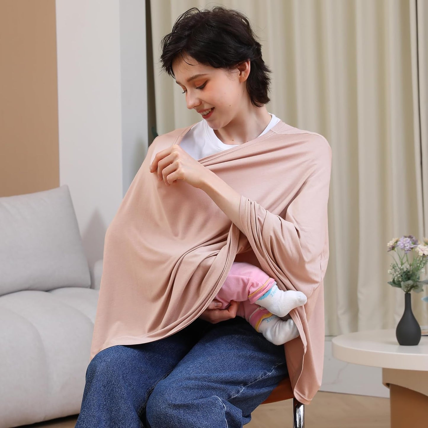 True Bub™ Stretch Seejoy Nursing Cover for Breastfeeding, 360°Full Coverage Nursing Poncho, Rayon Soft & Breathable Breastfeeding Cover up