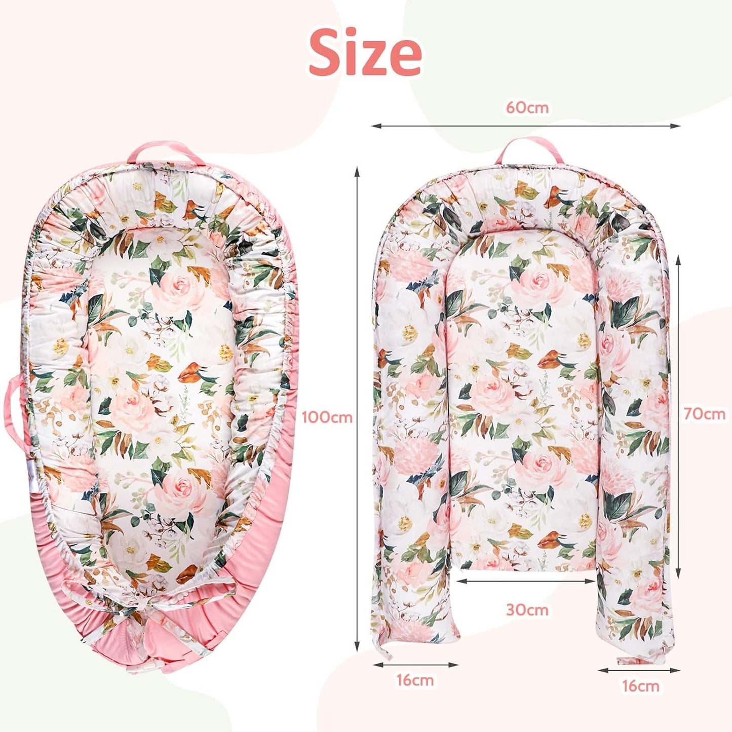 True Bub™ Louisa Baby Lounger - Portable Baby Nests, Baby Lounger for Newborn, Breathable Cotton