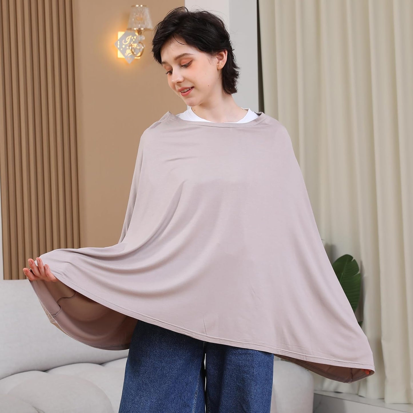 True Bub™ Stretch Seejoy Nursing Cover for Breastfeeding, 360°Full Coverage Nursing Poncho, Rayon Soft & Breathable Breastfeeding Cover up