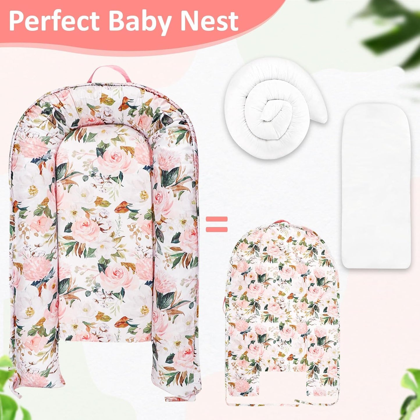 True Bub™ Louisa Baby Lounger - Portable Baby Nests, Baby Lounger for Newborn, Breathable Cotton