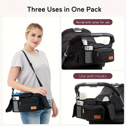 True Bub™ Insulated Premium Stroller Organizer - Cup Holders, Phone Bag, Shoulder Strap