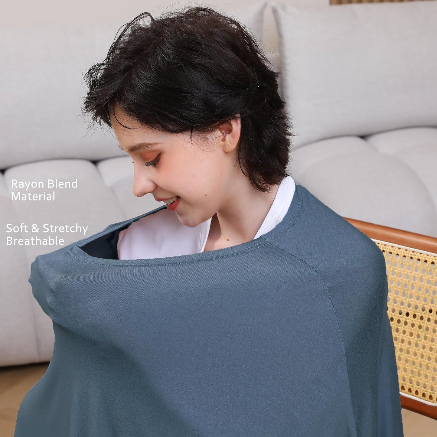 True Bub™ Stretch Seejoy Nursing Cover for Breastfeeding, 360°Full Coverage Nursing Poncho, Rayon Soft & Breathable Breastfeeding Cover up