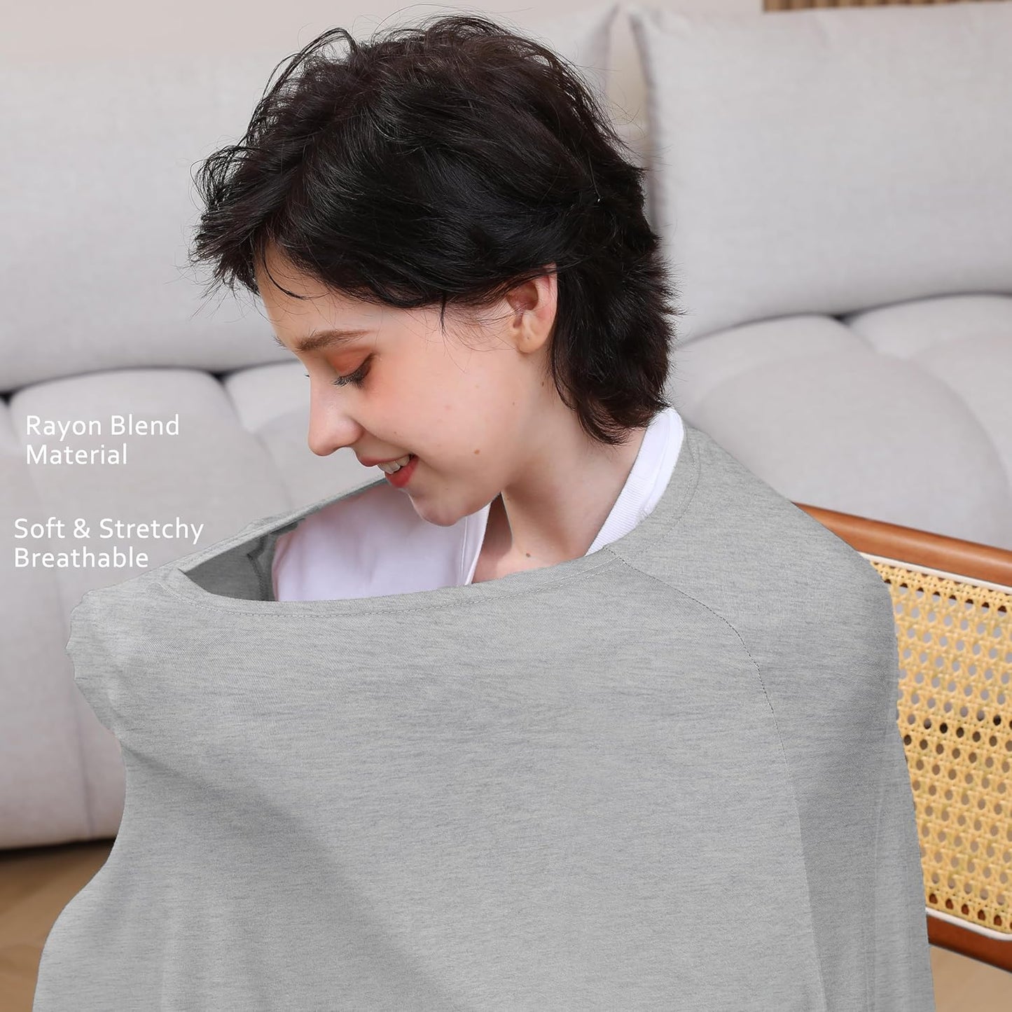 True Bub™ Stretch Seejoy Nursing Cover for Breastfeeding, 360°Full Coverage Nursing Poncho, Rayon Soft & Breathable Breastfeeding Cover up