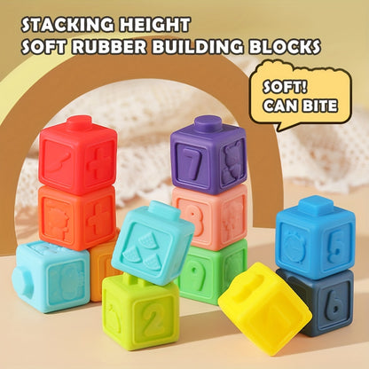 BubBlocks - Soft Rubber Stack N Squeeze Building Block 12pcs