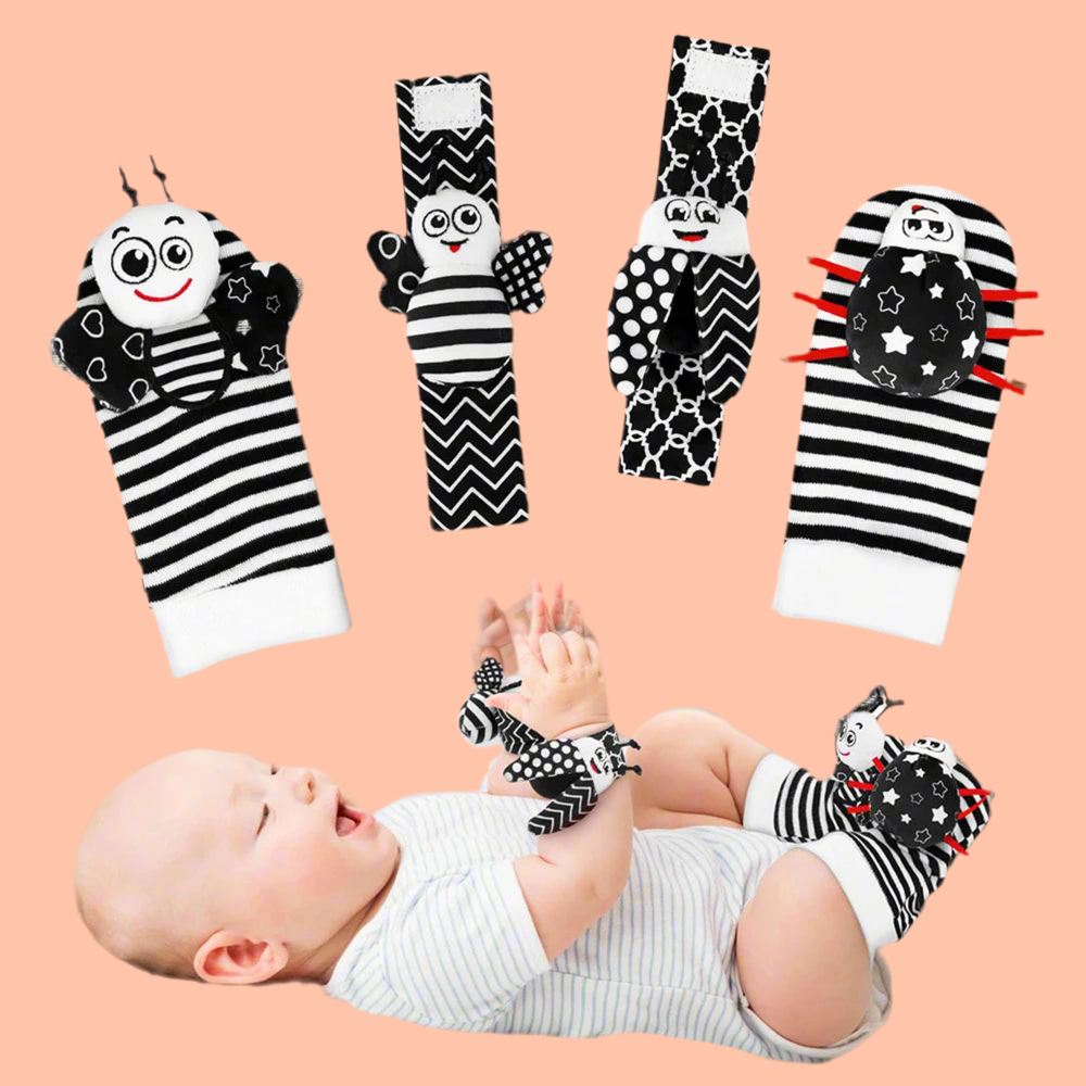 RattleFingers - Foot & Wrist Baby Rattles Toys Contrast Sensory