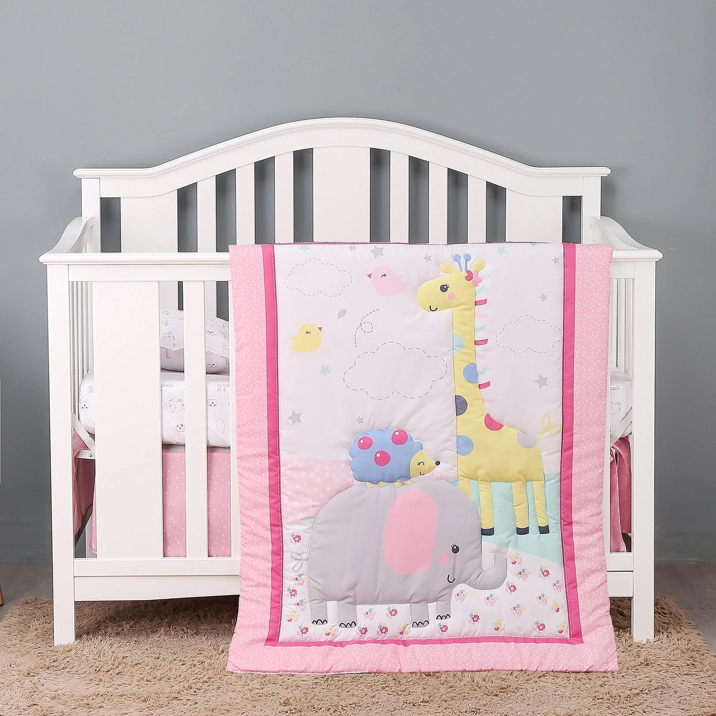 True Bub™ Styla Cot Quilt Set - 3Pcs Luxury Super Soft Breathable Cot Bedsheets Crib Bedding Nursery Set for Kids