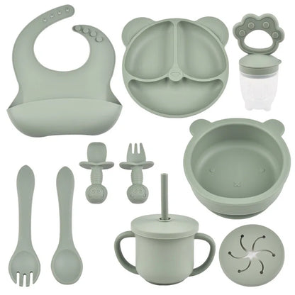 True Bub™ Starting Steading - BPA Free Silicone Baby Cutlery Set For Feeding, Baby Led Weaning and Solids Bear Bowl 10pcs
