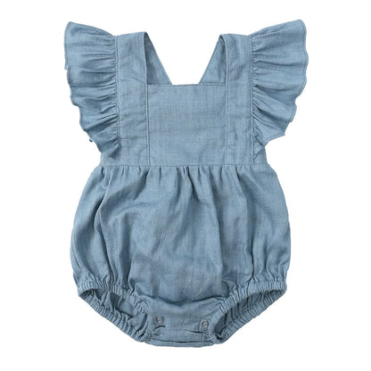 True Bub™  Jumpsuits - Baby Girls Outfits Romper Sleeveless Linen Ruffles 0-24M