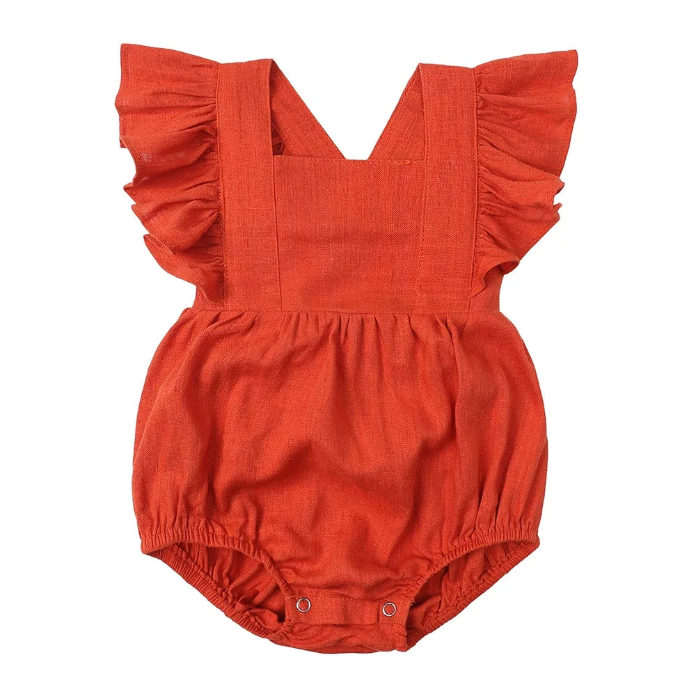 True Bub™  Jumpsuits - Baby Girls Outfits Romper Sleeveless Linen Ruffles 0-24M