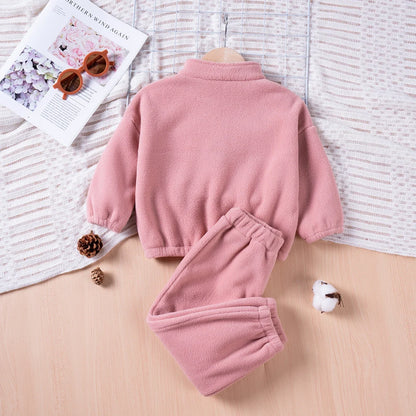True Bub™ Winter Essentials - Warm Suit  Long Sleeve Zip Up Pullover Top & Trousers 2pcs Set