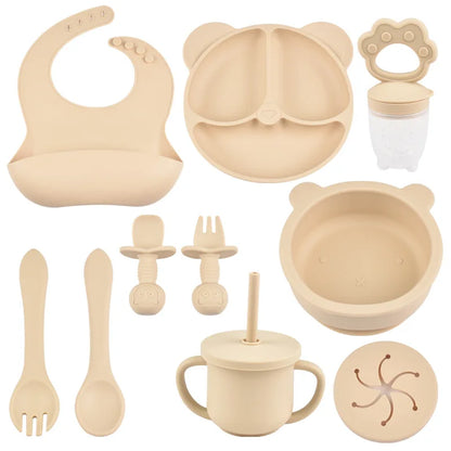 True Bub™ Starting Steading - BPA Free Silicone Baby Cutlery Set For Feeding, Baby Led Weaning and Solids Bear Bowl 10pcs
