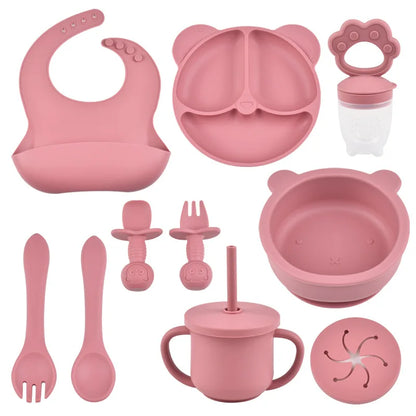 True Bub™ Starting Steading - BPA Free Silicone Baby Cutlery Set For Feeding, Baby Led Weaning and Solids Bear Bowl 10pcs