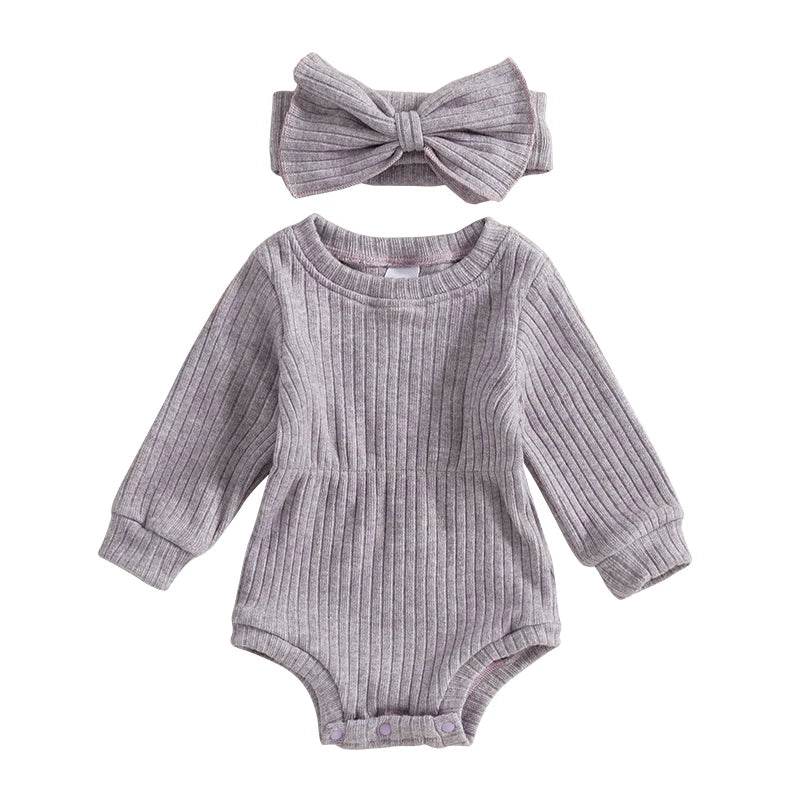 True Bub™ Baby Girls Rompers Knit Long Sleeve Jumpsuits with Headband 0-1Y