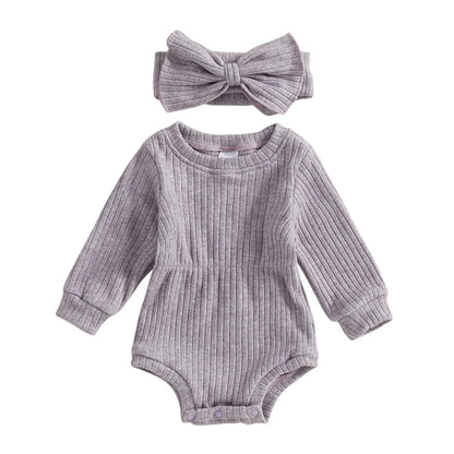 True Bub™ Baby Girls Rompers Knit Long Sleeve Jumpsuits with Headband 0-1Y