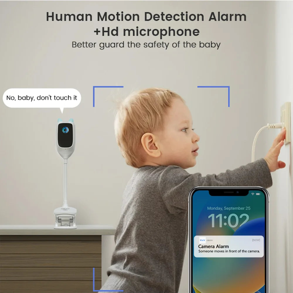 HD Baby Monitor Crying Detection 4MP 2K WiFi 360 Degree Rotating Camera