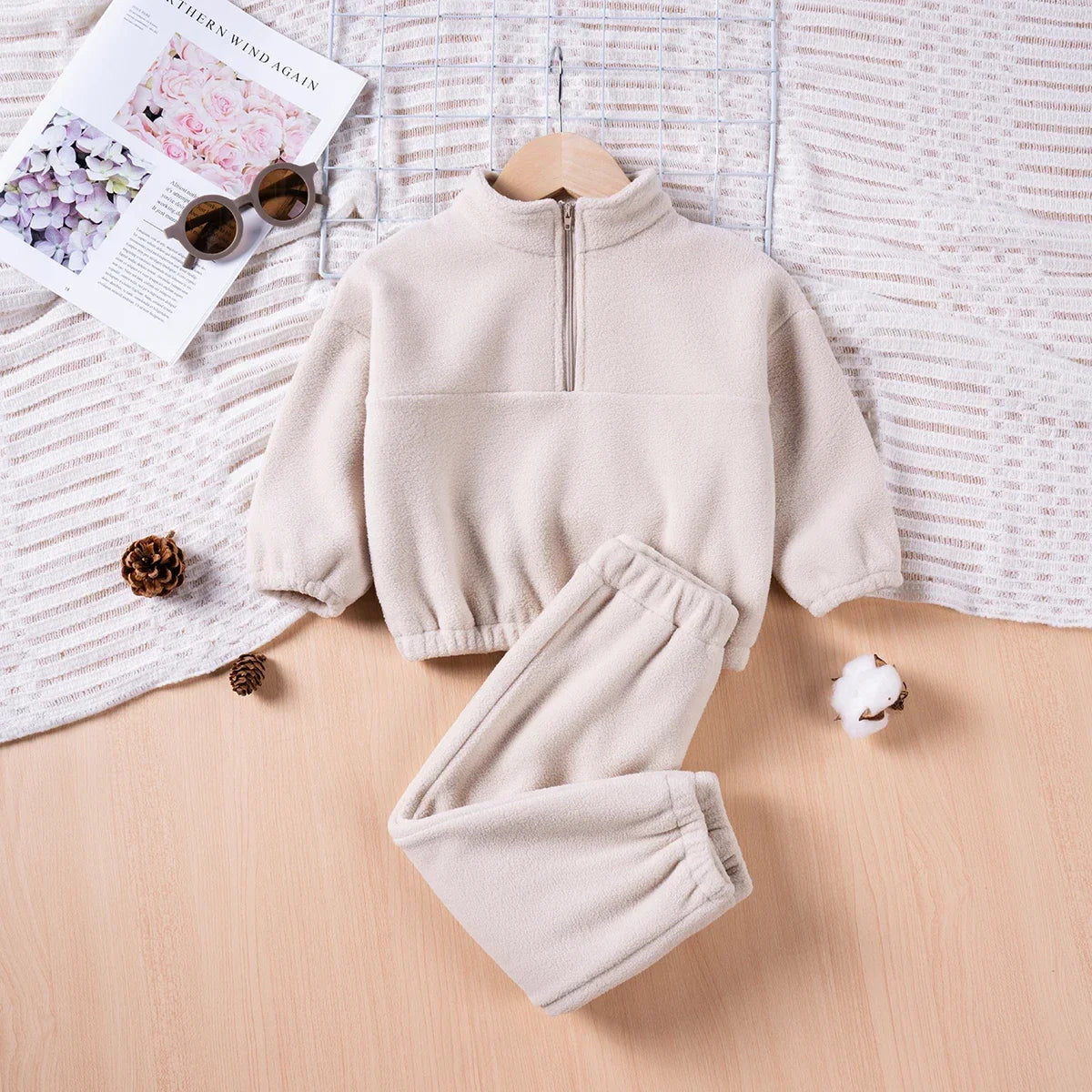 True Bub™ Winter Essentials - Warm Suit  Long Sleeve Zip Up Pullover Top & Trousers 2pcs Set