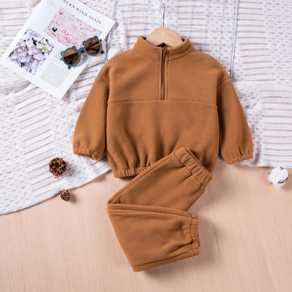 True Bub™ Winter Essentials - Warm Suit  Long Sleeve Zip Up Pullover Top & Trousers 2pcs Set