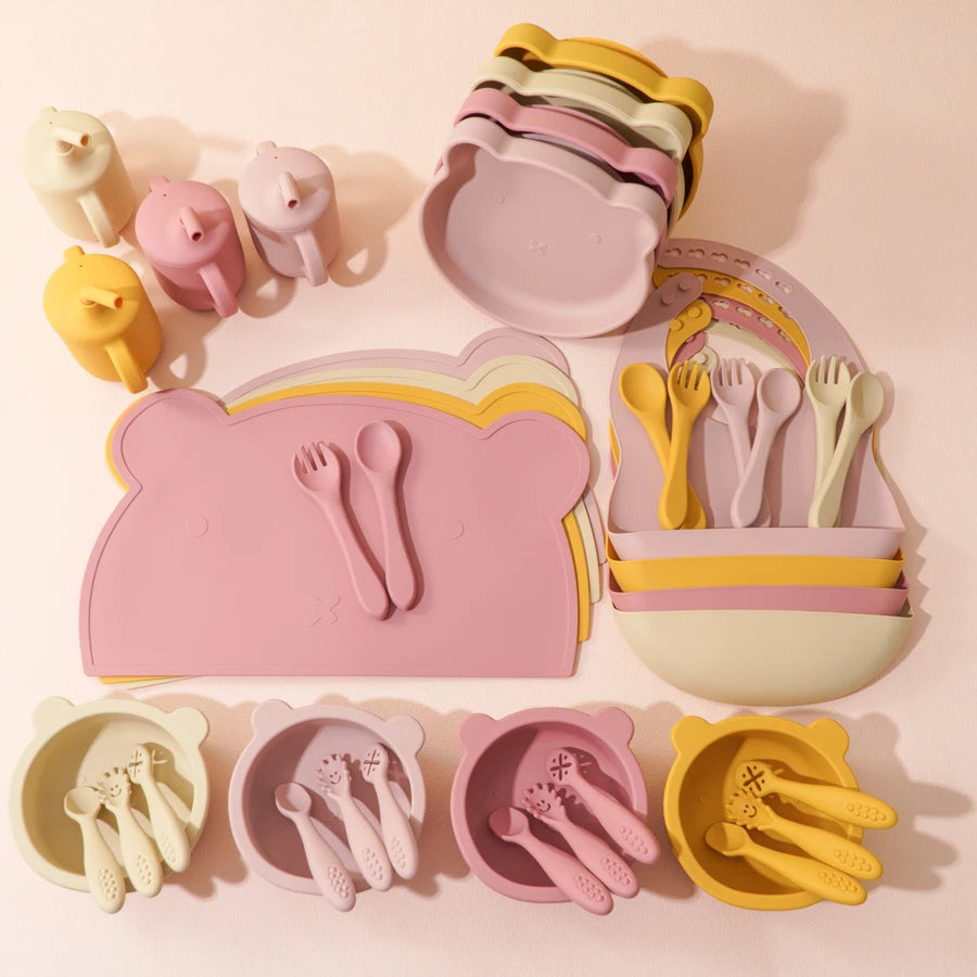 True Bub™ Starting Steading - BPA Free Silicone Baby Cutlery Set For Feeding, Baby Led Weaning Solids Miffy Bowl 10pcs