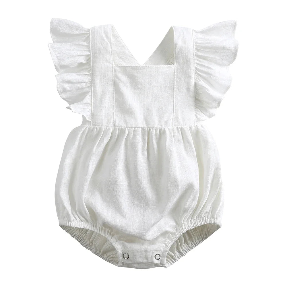 True Bub™  Jumpsuits - Baby Girls Outfits Romper Sleeveless Linen Ruffles 0-24M