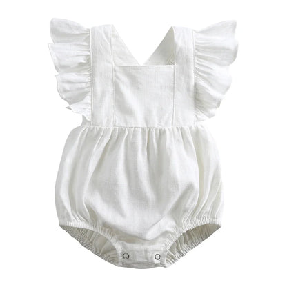 True Bub™  Jumpsuits - Baby Girls Outfits Romper Sleeveless Linen Ruffles 0-24M