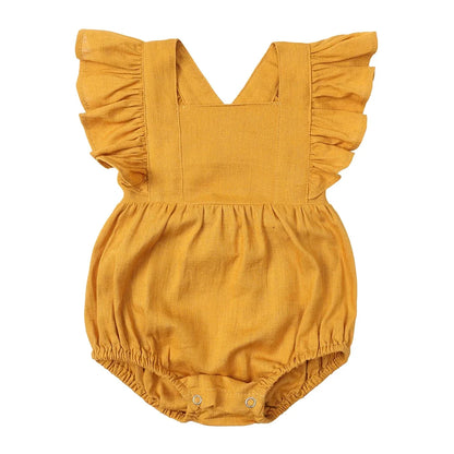 True Bub™  Jumpsuits - Baby Girls Outfits Romper Sleeveless Linen Ruffles 0-24M