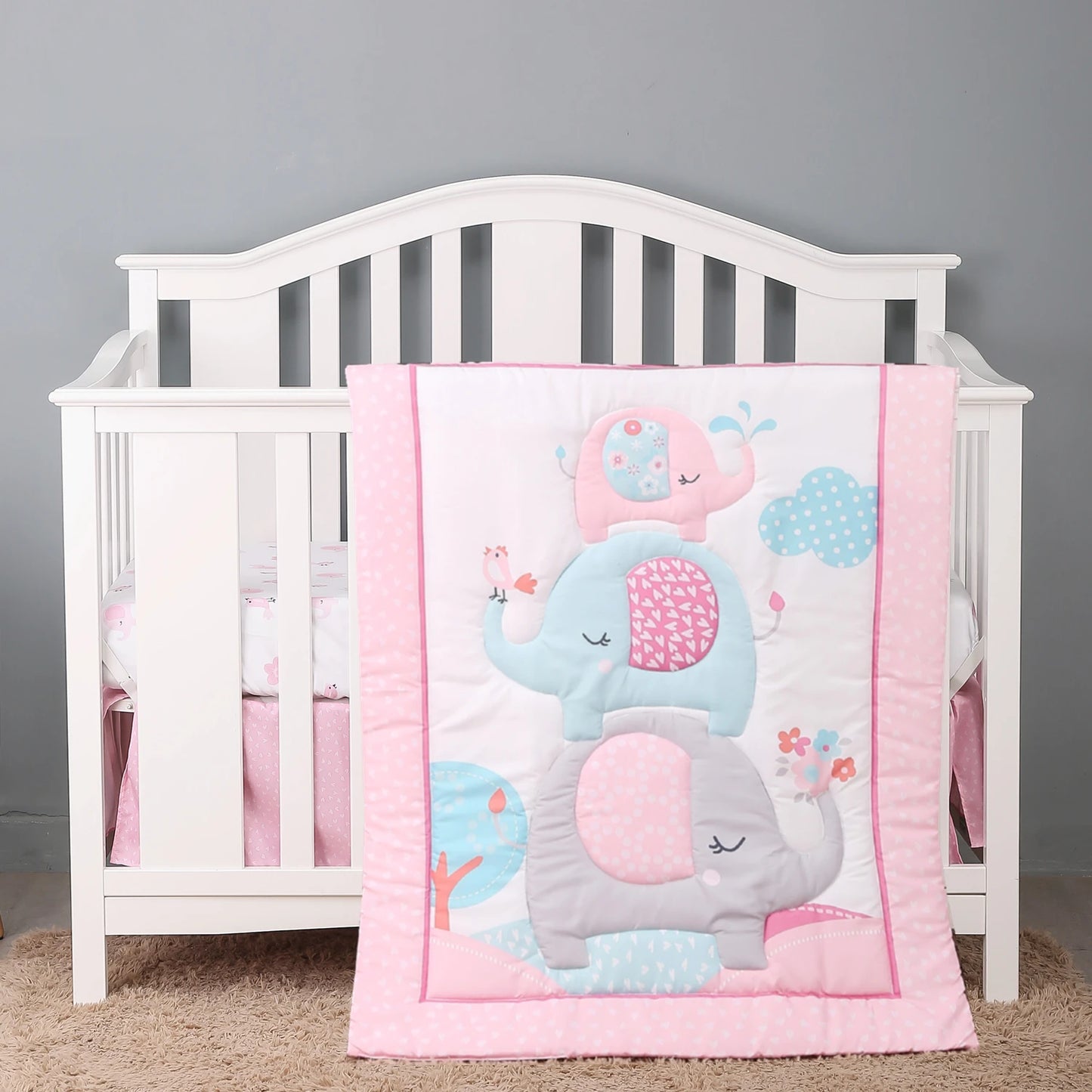True Bub™ Styla Cot Quilt Set - 3Pcs Luxury Super Soft Breathable Cot Bedsheets Crib Bedding Nursery Set for Kids