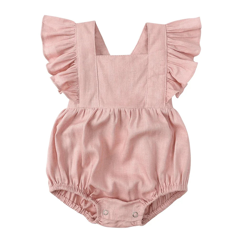 True Bub™  Jumpsuits - Baby Girls Outfits Romper Sleeveless Linen Ruffles 0-24M