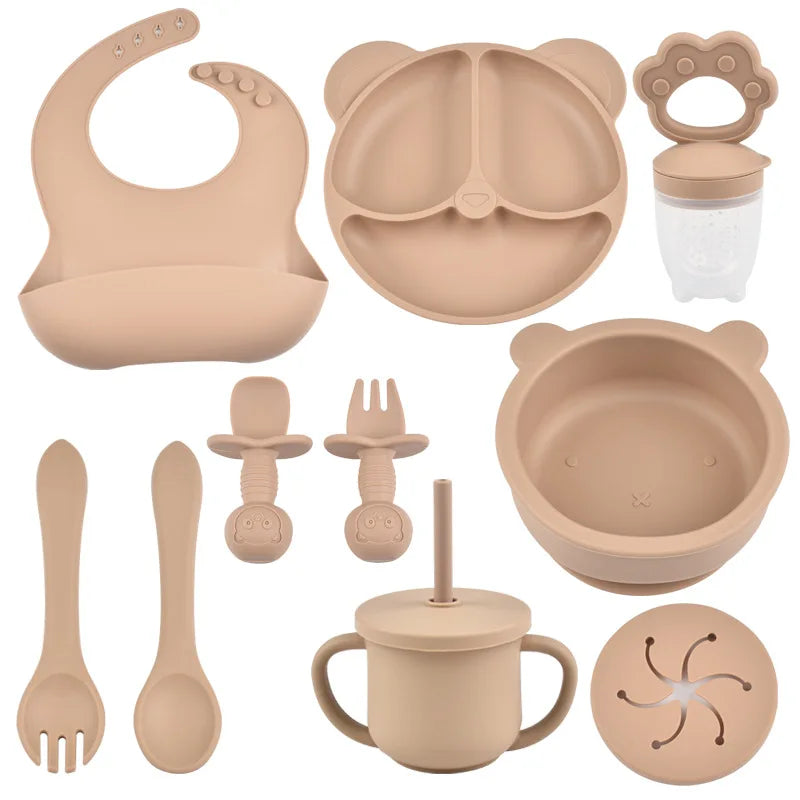 True Bub™ Starting Steading - BPA Free Silicone Baby Cutlery Set For Feeding, Baby Led Weaning and Solids Bear Bowl 10pcs