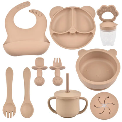 True Bub™ Starting Steading - BPA Free Silicone Baby Cutlery Set For Feeding, Baby Led Weaning and Solids Bear Bowl 10pcs