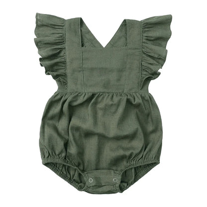 True Bub™  Jumpsuits - Baby Girls Outfits Romper Sleeveless Linen Ruffles 0-24M