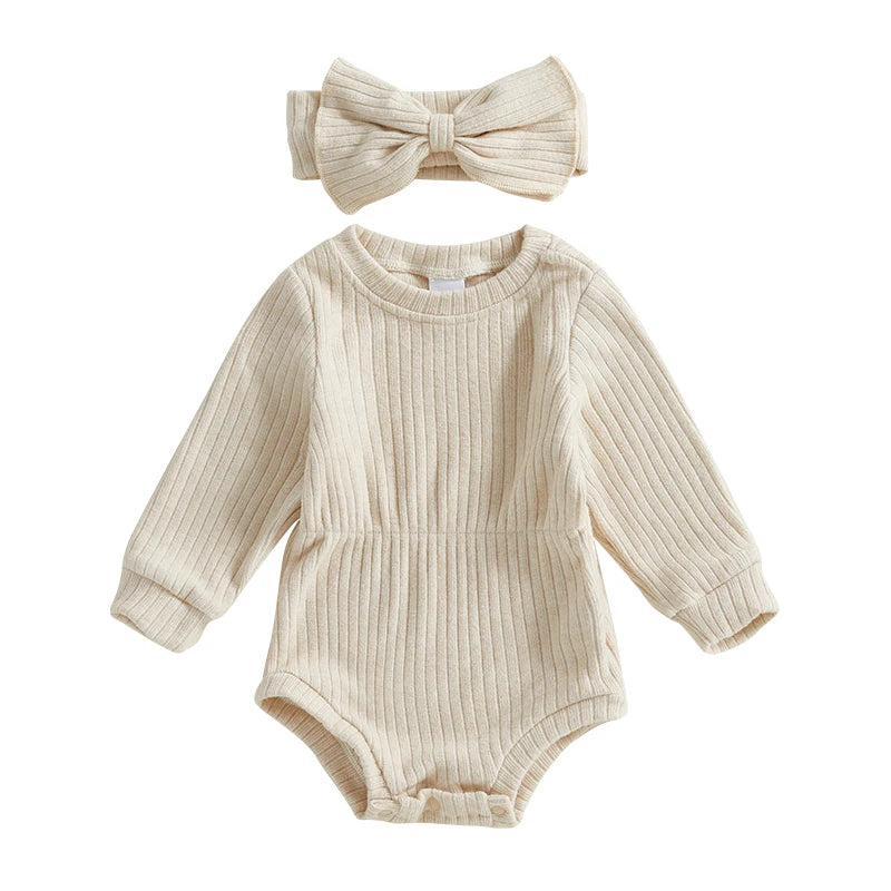 True Bub™ Baby Girls Rompers Knit Long Sleeve Jumpsuits with Headband 0-1Y